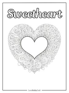 Large heart filled with smaller hearts and swirls, Valentine coloring page