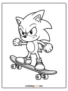 Sonic riding a skateboard with a happy and adventurous expression