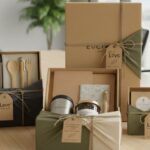 A collection of zero waste gift ideas, including a set with bamboo cutlery and another with self-care items, all packed in sustainable, plastic-free packaging.