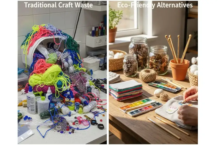 showing comparison between traditional craft waste and eco-friendly alternatives