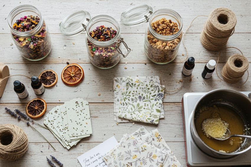 various DIY zero waste gifts with crafting supplies